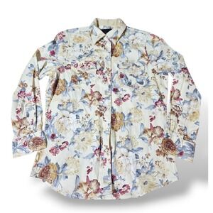 Lamasini Floral Western Pearl Snap Long Sleeve Button Shirt Rodeo Cream Womens M